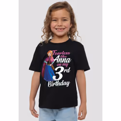 Frozen Childrens/Kids Fearless Like Anna 3rd Birthday T-Shirt - 7-8 Years, Black