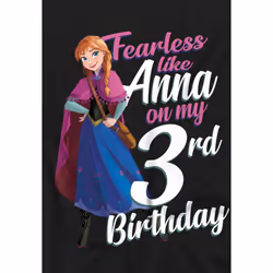 Frozen Childrens/Kids Fearless Like Anna 3rd Birthday T-Shirt - 7-8 Years, Black