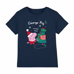 Peppa Pig Childrens/Kids George Pig Present Christmas T-Shirt - 5-6 Years, Navy