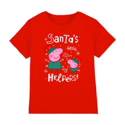 Peppa Pig Childrens/Kids Peppa And George Elves Christmas T-Shirt - 3-4 Years, Red