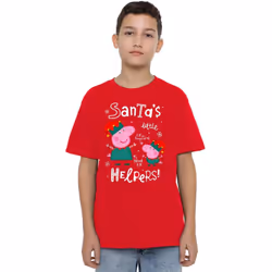 Peppa Pig Childrens/Kids Peppa And George Elves Christmas T-Shirt - 3-4 Years, Red