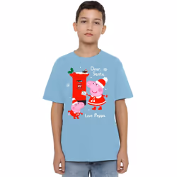 Peppa Pig Childrens/Kids Letter To Santa Peppa And George T-Shirt - 7-8 Years, Sky Blue