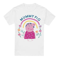 Peppa Pig Mens Mummy Pig Floral Rainbow T-Shirt - XL, White