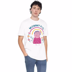 Peppa Pig Mens Mummy Pig Floral Rainbow T-Shirt - XL, White