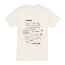 Star Wars: The Mandalorian Mens Razor Crest Blueprint T-Shirt - XXL, Natural