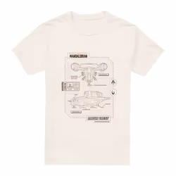 Star Wars: The Mandalorian Mens Razor Crest Blueprint T-Shirt - XL, Natural