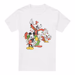 Disney Mens Mickey & Friends Fairy Lights Christmas T-Shirt - 3XL, White