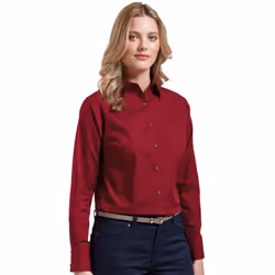 Premier Womens/Ladies Long-Sleeved Shirt - 14 UK, Burgundy