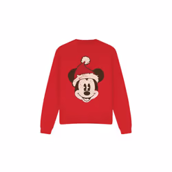 Disney Unisex Adult Mickey Mouse Santa Face Sweatshirt - L, Red