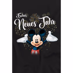 Disney Mens German Mickey Mouse Fireworks New Year T-Shirt - L, Black
