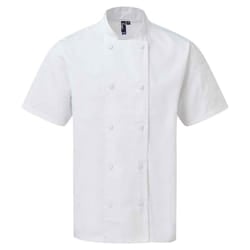 Premier Unisex Adult Coolchecker Short-Sleeved Chef Jacket - 3XL, White