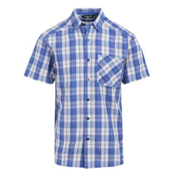 Regatta Mens Mindano IX Checked Short-Sleeved Shirt - L, White/Olympian Blue