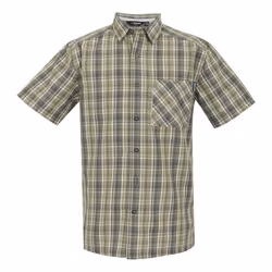Regatta Mens Mindano IX Checked Short-Sleeved Shirt - L, Golden Sand/Treetop
