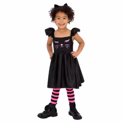 Smiffys Girls Cat Costume Dress - 4-6 Years, Black