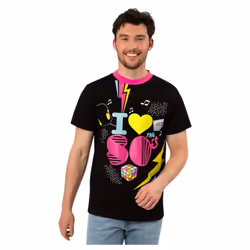 Smiffys Unisex Adult 1980s Printed Costume Top - XL, Black
