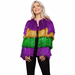Fever Womens/Ladies Tinsel Mardi Gras Costume Jacket - L-XL, Purple/Gold/Green