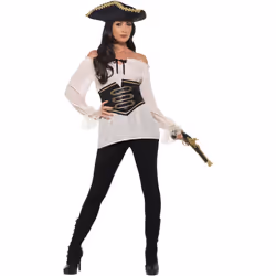 Smiffys Womens/Ladies Deluxe Pirate Costume Dress - L, White