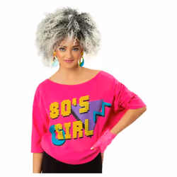Smiffys Womens/Ladies 1980s Printed Batwing T-Shirt - S, Neon Pink