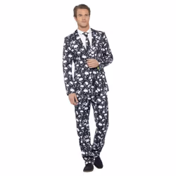 Smiffys Mens Stand Out Skeleton Costume Suit Set - XL R, White/Grey