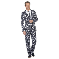 Smiffys Mens Stand Out Skeleton Costume Suit Set - XL R, White/Grey