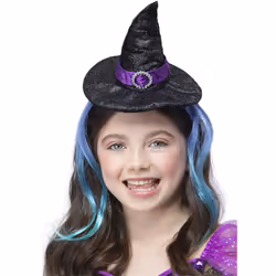 Smiffys Girls Glitter Witch Headband With Hair