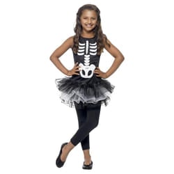 Smiffys Girls Skeleton Costume Tutu Dress - 10-12 Years, Black