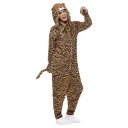 Smiffys Unisex Adult Tiger Costume Jumpsuit - L, Brown