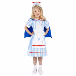 Smiffys Girls Nurse Vintage Costume - 4-6 Years, Blue/White