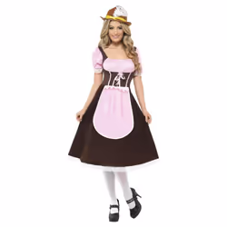 Smiffys Womens/Ladies Tavern Long Costume Dress - S, Brown/Pink
