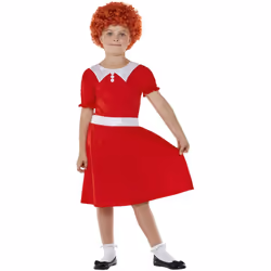 Smiffys Girls Singing Orphan Costume Set - 7-9 Years, Red