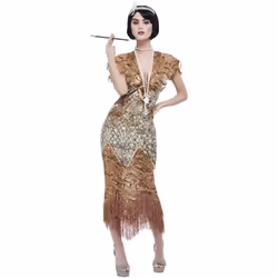 Smiffys Womens/Ladies Deluxe 20s Flapper Sequins Costume Dress - S, Gold