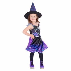 Smiffys Girls Starry Night Witch Costume Set - 4-6 Years, Black/Purple