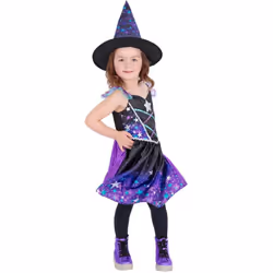 Smiffys Girls Starry Night Witch Costume Set - 3-4 Years, Black/Purple