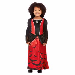 Smiffys Girls Vampire Costume Dress - 3-4 Years, Red/Black