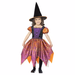 Smiffys Girls Witch Moon & Stars Costume Set - 10-12 Years, Black/Orange/Purple