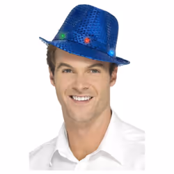 Smiffys Unisex Adult Sequin Light Up Trilby - One Size, Blue