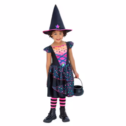 Smiffys Girls Star Witch Polyester Costume Set - 4-6 Years, Black/Pink/Neon