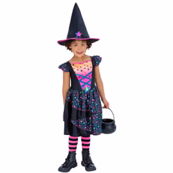 Smiffys Girls Star Witch Polyester Costume Set - 4-6 Years, Black/Pink/Neon