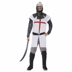 Smiffys Mens Knight Costume Set - S R, White/Silver/Red