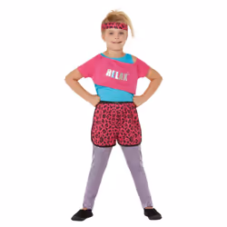Smiffys Girls 80s Relax Costume Set - 4-6 Years, Pink/Blue/Black