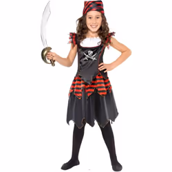 Smiffys Girls Pirate Costume - 4-6 Years, Black/Red