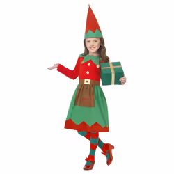 Smiffys Girls Santa's Little Helper Elf Christmas Costume Set - 10-12 Years, Red/Green