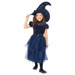 Smiffys Girls Deluxe Midnight Witch Costume - 10-12 Years, Blue