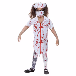 Smiffys Girls Zombie Nurse Costume - 7-9 Years, White/Red