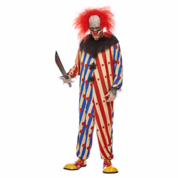 Smiffys Mens Creepy Clown Costume Set - XL, Red/Blue/White
