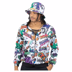 Smiffys Unisex Adult 90s Hip Hop Graffiti Jacket - S, Multicoloured