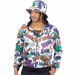 Smiffys Unisex Adult 90s Hip Hop Graffiti Jacket - S, Multicoloured