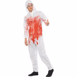 Smiffys Unisex Adult Bloody Forensic Overalls Costume Set - M, Red/White