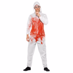 Smiffys Unisex Adult Bloody Forensic Overalls Costume Set - XL, Red/White