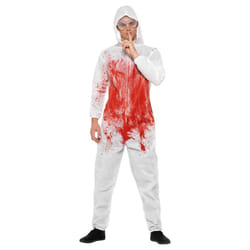 Smiffys Unisex Adult Bloody Forensic Overalls Costume Set - XL, Red/White